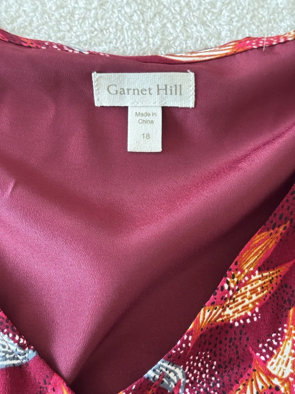 Garnet Hill Burgundy V‑Neck Short Sleeve Floral Mini Dress - Picture 10 of 14